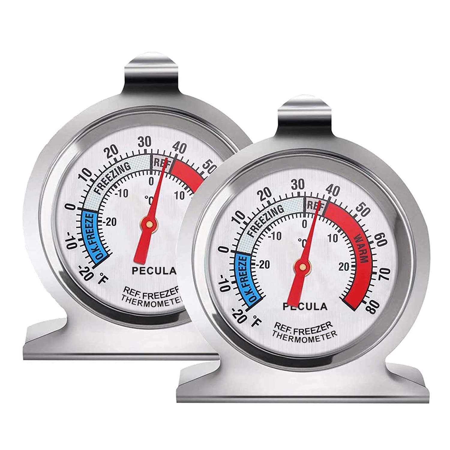 PECULA Easy Read Stainless Refrigerator Thermometers, 2-Pack