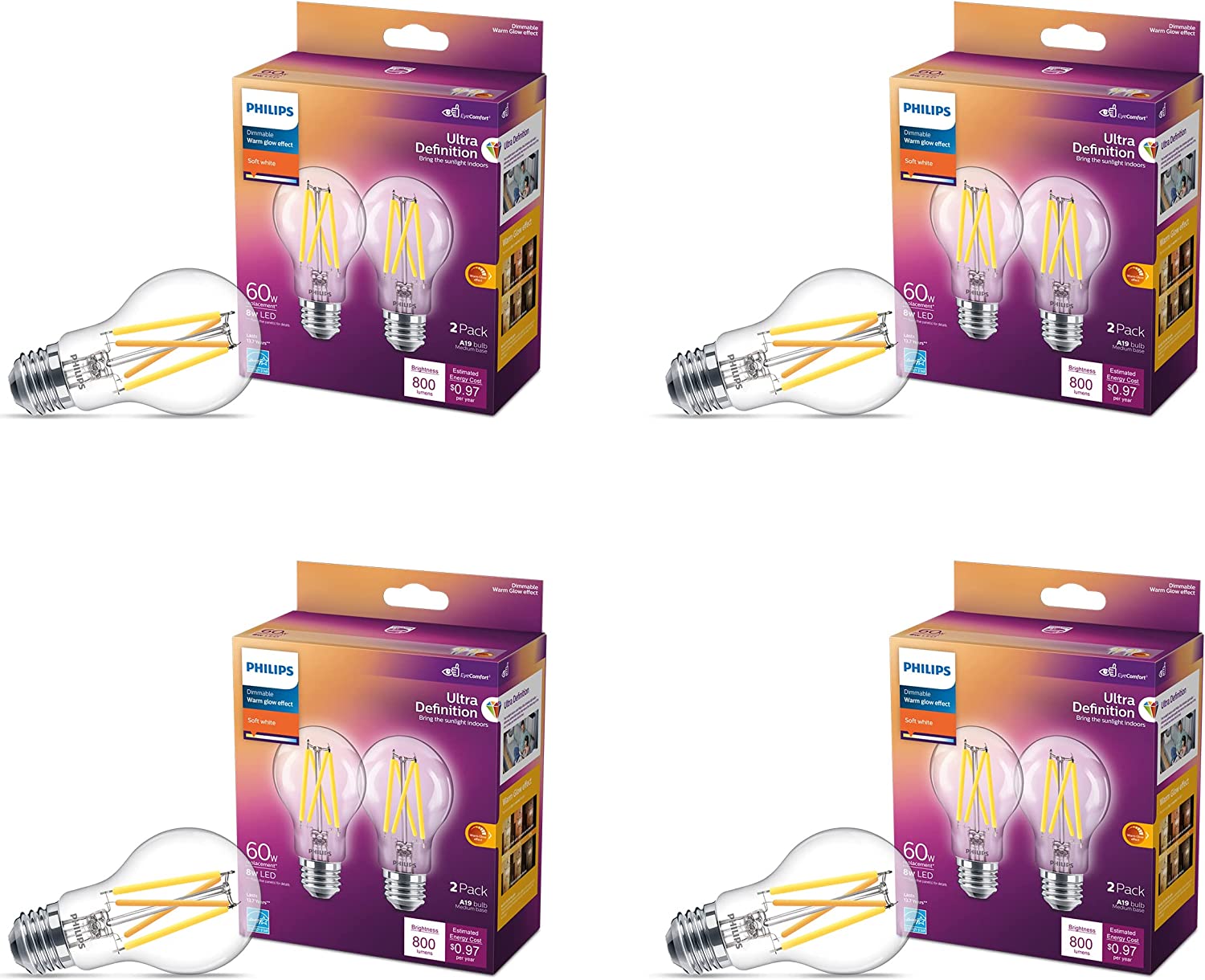 Philips LED Energy Star Certified Dimmable Lightbulbs, 8-Pack