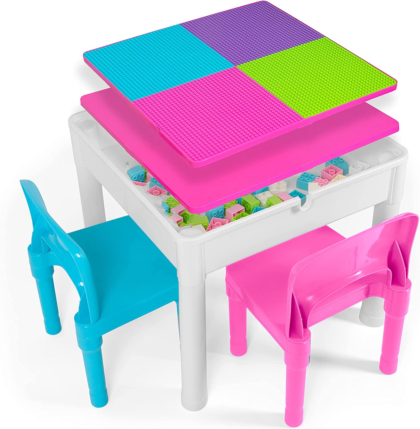 Play Platoon Block Building Top Plastic Toddler Table & Chairs Set