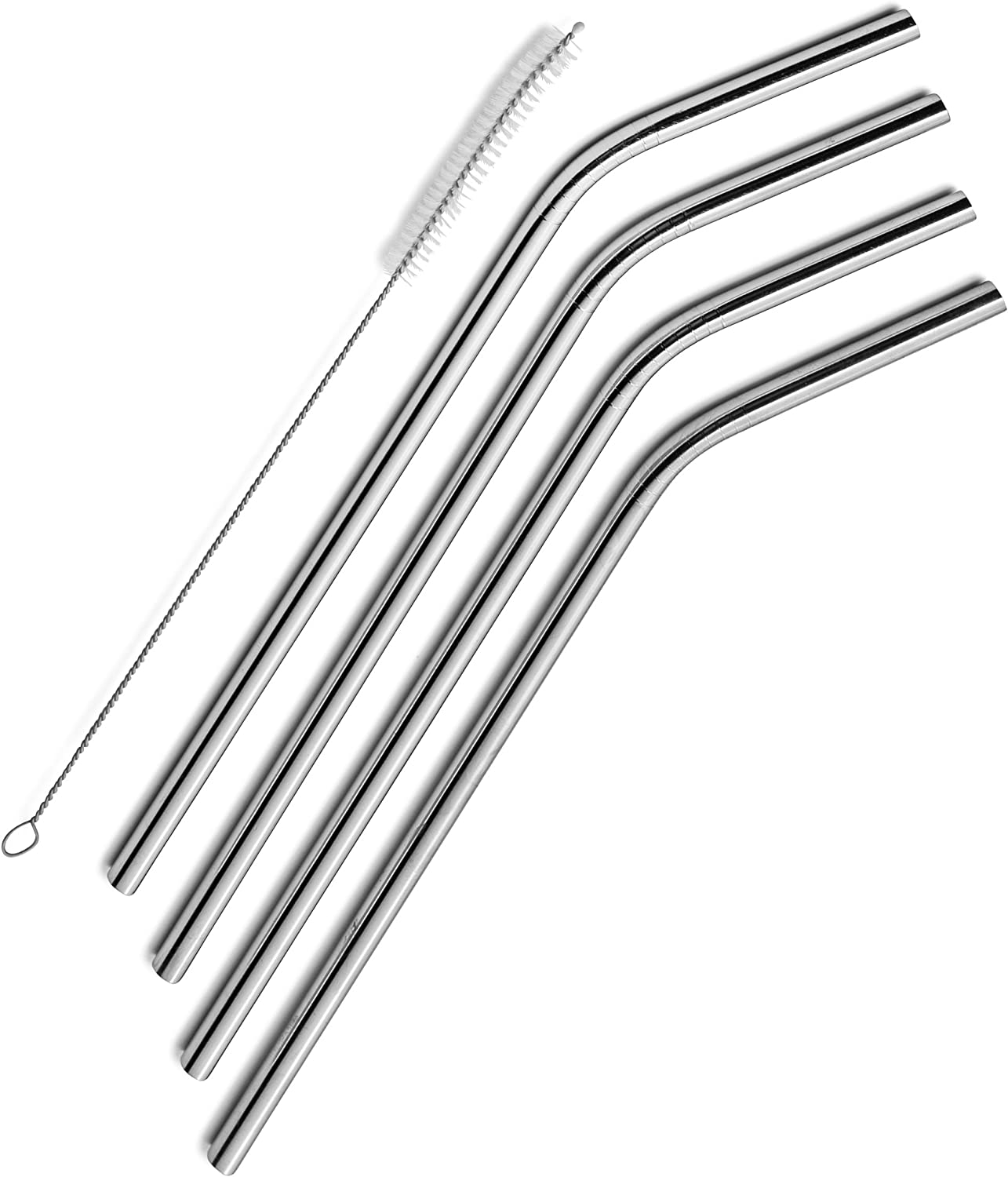SipWell Cleaning Brush & Bent Reusable Metal Straws, 4-Pack