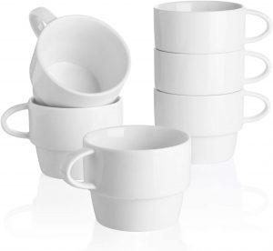 Sweese Microwave Safe Porcelain Stackable Mugs, 6-Piece