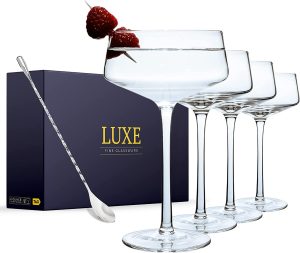 TAG Luxe Laser-Cut Lip Martini Glasses, 4-Piece