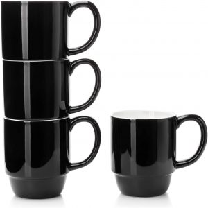Teocera Wide Handles Porcelain Stackable Mugs, 4-Piece