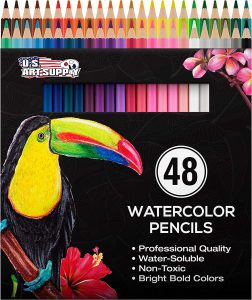 U.S. Art Supply Non-Toxic Wood Watercolor Pencils, 48-Count