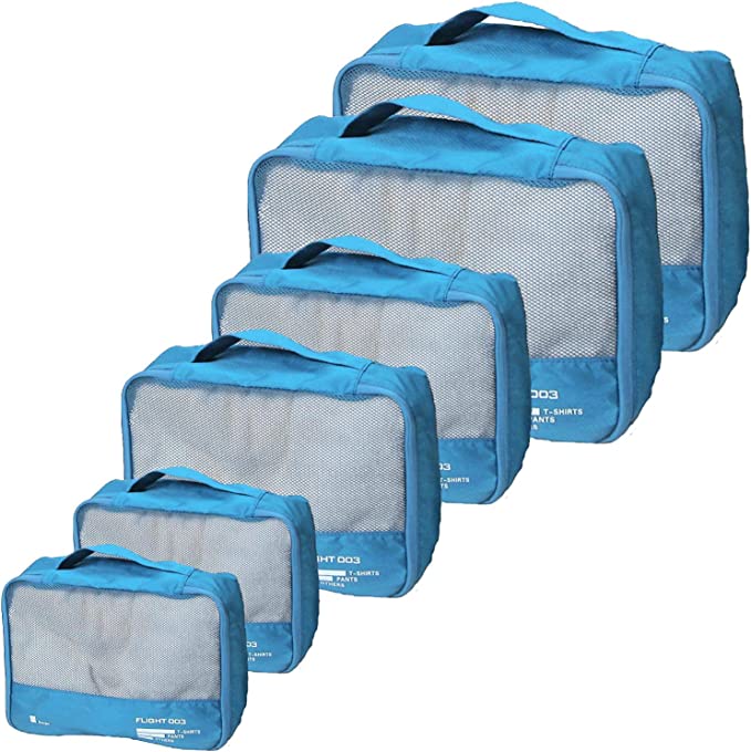 Vallilan Nylon Zippered Luggage Organizer Bags, 6-Piece