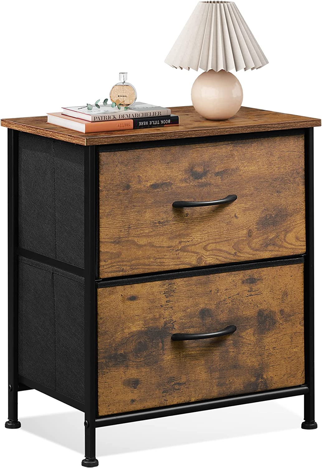 WLIVE Fabric Drawers Wooden Top Bedside Table