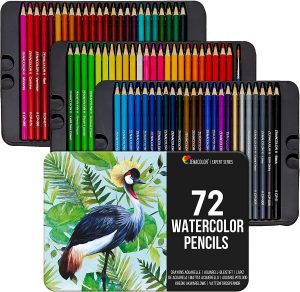 Zenacolor Brush & Pre-Sharpened Watercolor Pencils, 72-Count