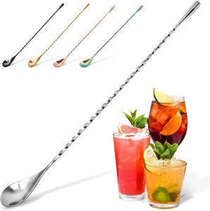 Zulay Kitchen Long Handled Stainless Steel Spiral Cocktail Spoons