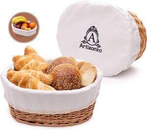 A ARTIZANKA Wicker Bread Serving Basket With Removable Liner