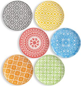 AHX Assorted Patterns Ceramic Dessert Plates, 6-Count