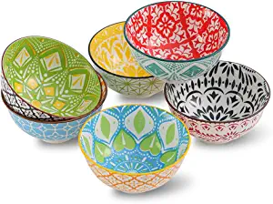 AHX Colorful Microwave & Dishwasher Safe Porcelain Snack Bowls, 6 Piece