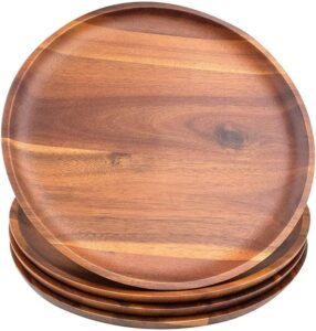 AIDEA Chip-Resistant Round Wooden Plates, 4-Piece