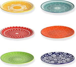 Annovero Microwave & Oven Safe Colorful Stoneware Appetizer Plates, 6 Count