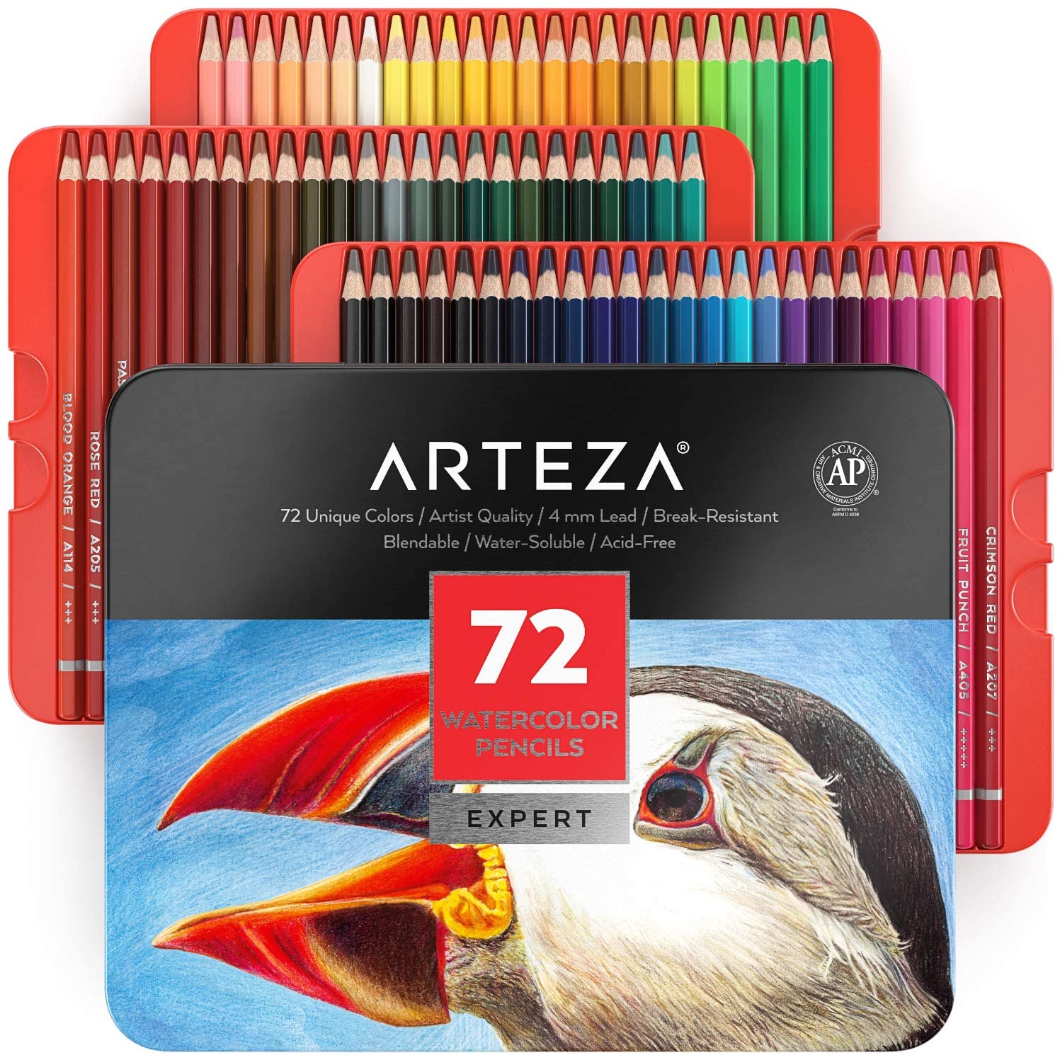 ARTEZA Break-Resistant Artist Watercolor Pencils, 72-Count