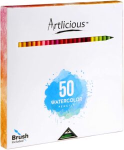 Artlicious Wooden High-Grade Lead Watercolor Pencils, 50-Count
