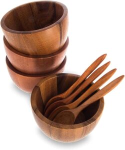 BestySuperStore Mini Acacia Round Wooden Snack Bowls, 4 Piece