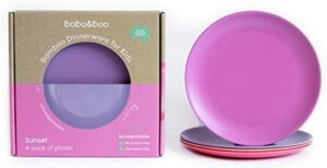 Bobo&Boo PVC-Free Dishwasher Safe Bamboo Kids Plates, 4-Piece