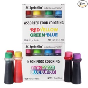 Candlewood Pantry B. Sprinklin Primary & Neon Liquid Food Coloring, 8 Pack