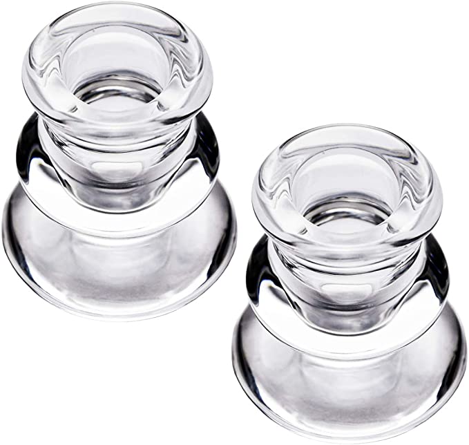 DEYBBY Low Profile Glass Taper Candlestick Holders, 2 Piece