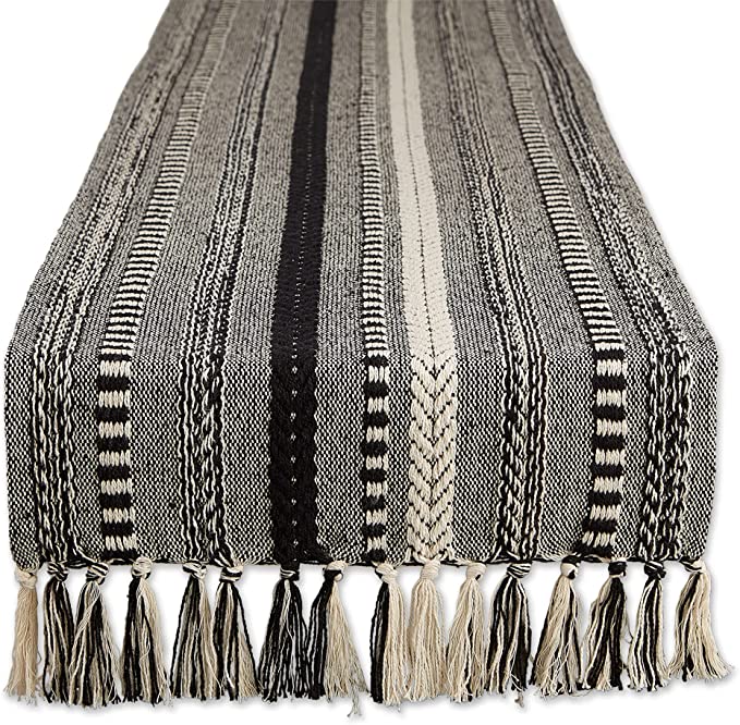 DII Cotton Braided Stripe Table Runner With Fringe Edges