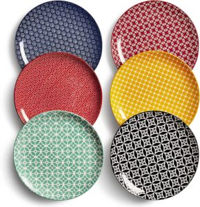 DOWAN Geometric Designs Ceramic Salad Plates, 6-Count