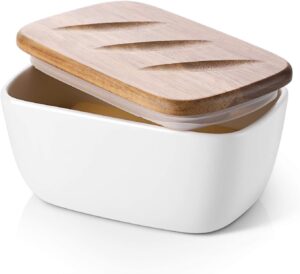 DOWAN Silicone Seal Wooden Lid Butter Dish