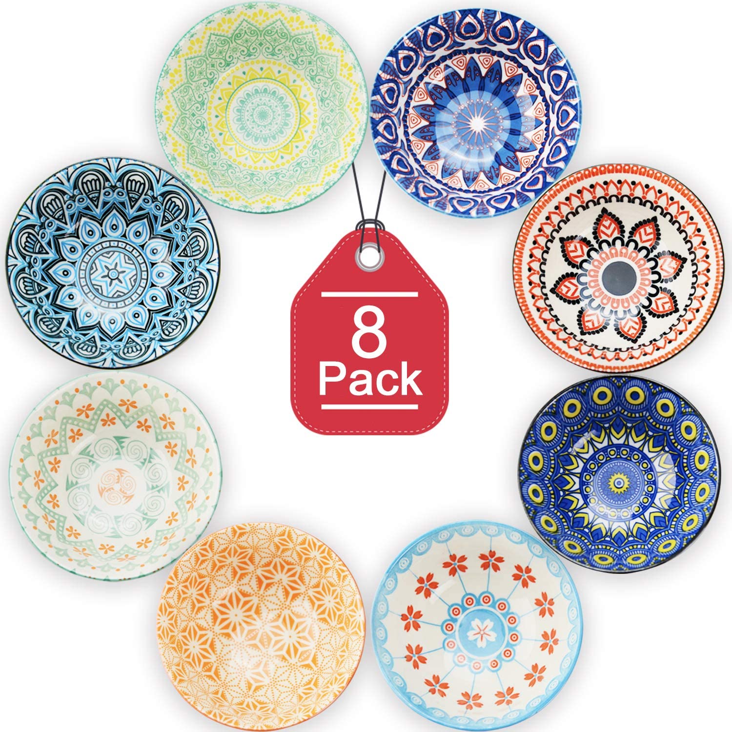 Farielyn-X Assorted Patterns Non-Toxic Rice Bowls, 8-Piece