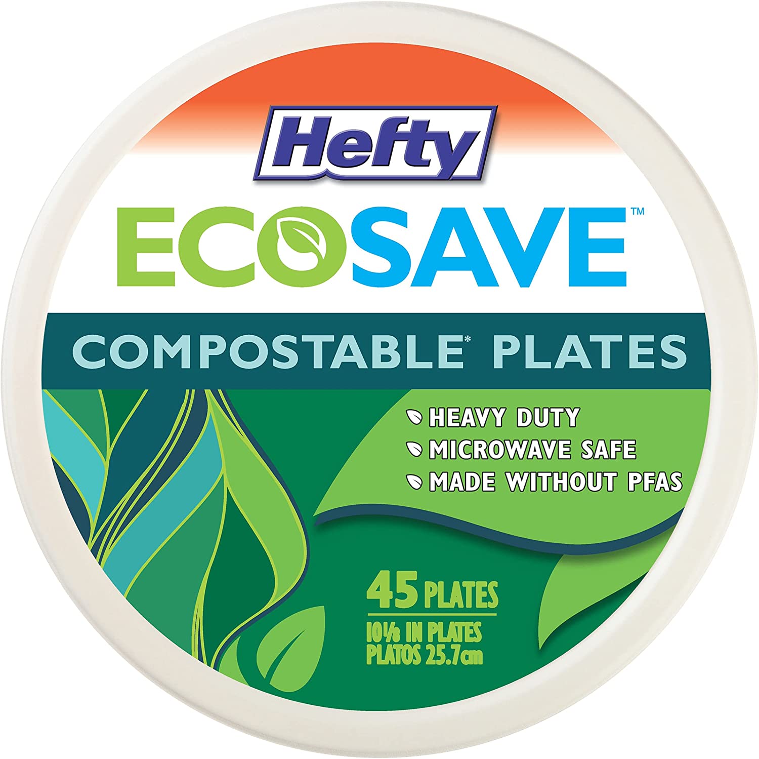 Hefty ECOSAVE Plant-Based Compostable Paper Plates, 45-Count