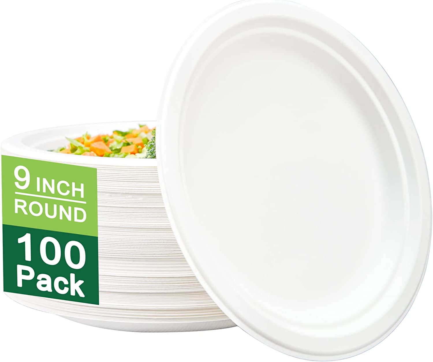 I00000 Microwave Safe Compostable Paper Plates, 100-Count