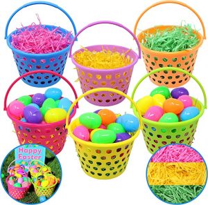 JOYIN Grass Filled Plastic Easter Egg Baskets, 6 Pack