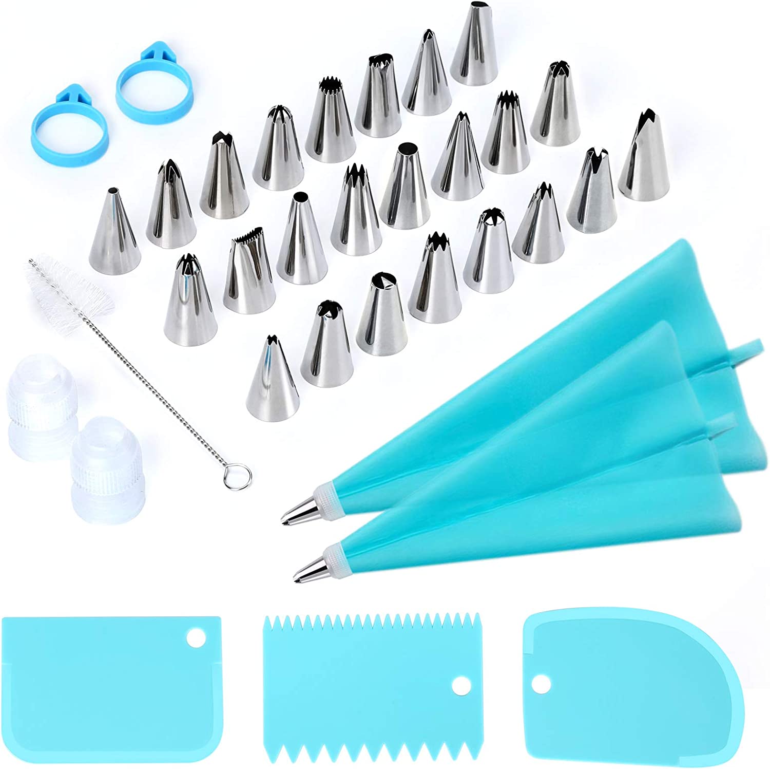 Kaverme Stainless Steel Icing Tips Cake Decorating Kit, 34-Piece