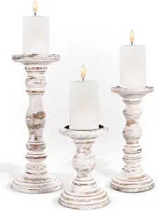 Luxe Designs Distressed Turned Wood Pillar Candle Holder, 3 Piece