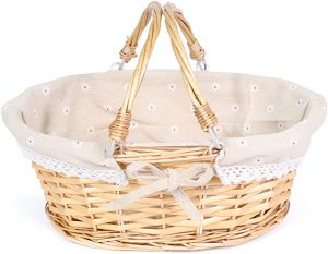 MEIEM Oval Wicker Lined Easter Basket With Handles