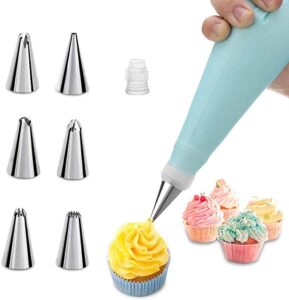MuYwa Stainless Steel Piping Tips With Reusable Pastry Bag, 8 Piece