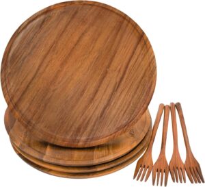 Originalidad Forks & Stackable Wooden Plates, 8-Piece