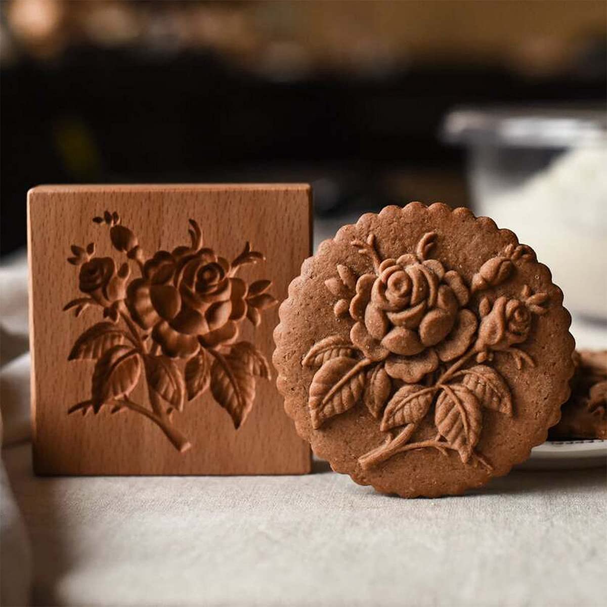 QIEUUOD Wooden Mold Cookie Stamp