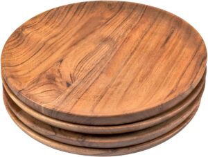 Samhita Round Lightweight Wooden Plates, 4-Piece