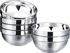 SATINIOR Double-walled Insulated Stainless Steel Snack Bowl Set, 6 Piece