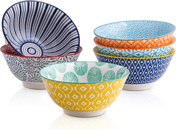 Selamica Assorted Colors & Patterns Porcelain Bowls, 6 Piece