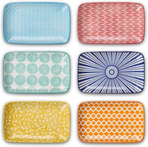 Selamica Assorted Patterns Ceramic Sushi Plates, 6-Piece