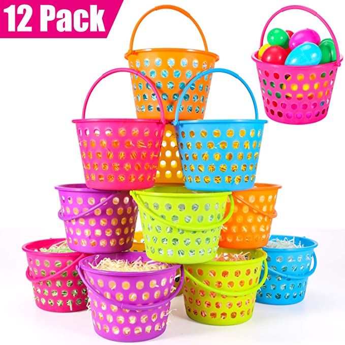 Sizonjoy Grass Filled Plastic Easter Baskets, 12 Pack
