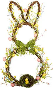 VGIA Artificial Bunny Shaped Easter Wreath With Pastel Eggs Decor