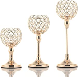 Vincidern Gold Crystal Globe Candle Holders, 3 Piece
