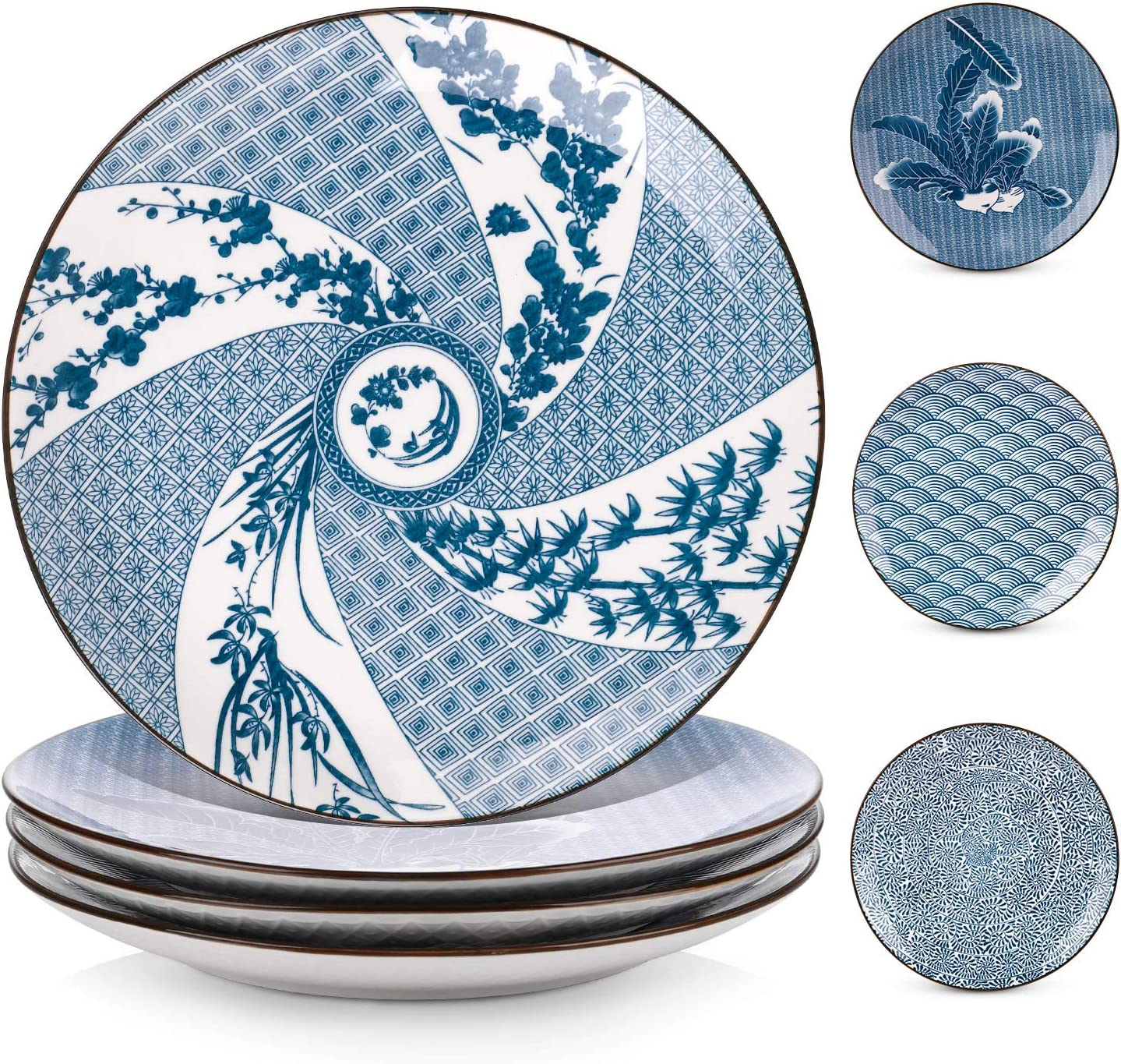 Y YHY Freezer Safe Stackable Ceramic Plates, 4-Piece