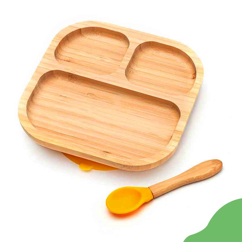 Youkoo Kitchen Suction Bottom Divided Bamboo Kids Plate