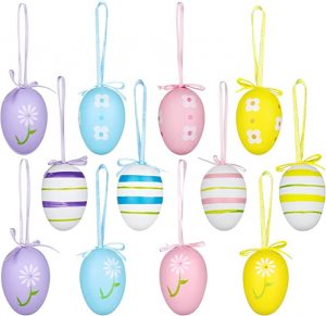Yunfan Painted Hanging Easter Egg Ornaments Decor, 12 Piece