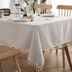 AMZALI Everyday Washable Tassel Cotton Linen Tablecloth
