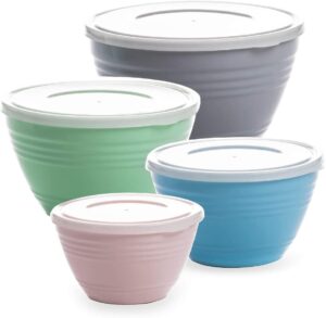 BINO Durable Lightweight Plastic Mixing Bowls With Lids, 4-Count