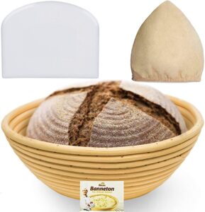 Bread Bosses Scraper Tool & Rattan Cane Bread Proofing Basket