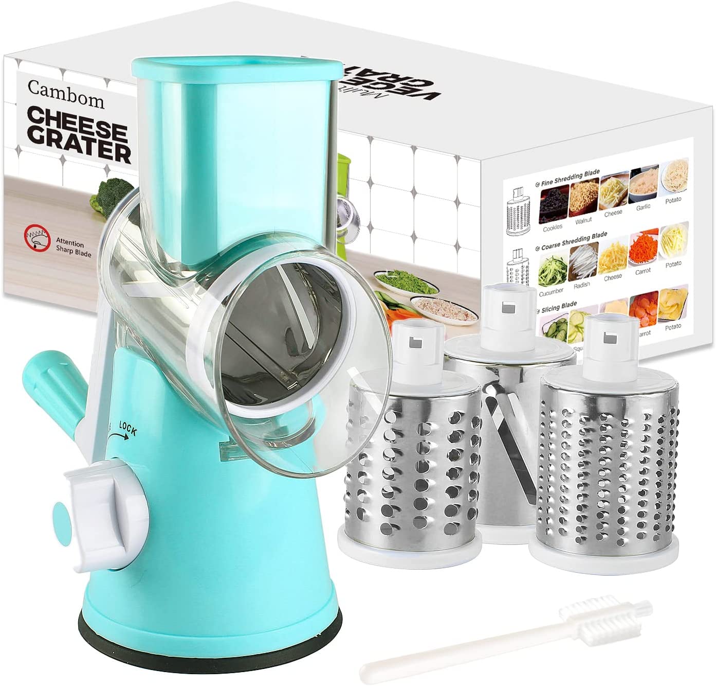 Geedel 3 Interchangeable Blades Rotary Cheese Grater